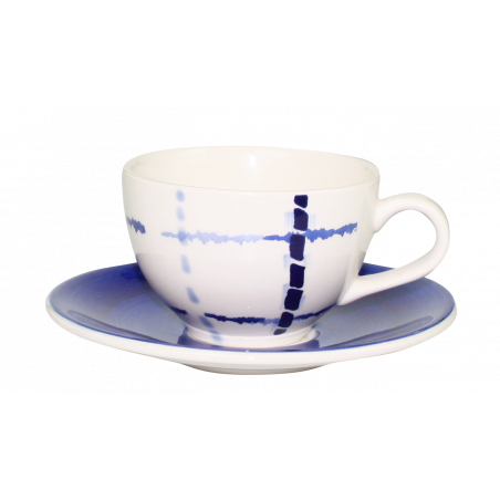 LOT DE 6 TASSES 180ML AVEC SOUS-TASSES EN CERAMIQUE " INDIGO DYE " ARD'TIME IDTASCAF