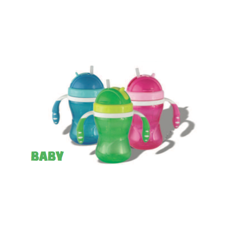 GOURDE 280ML "BABBY" BLEU AVEC PAILLE ET POIGNEE ARD'TIME OU-BABY