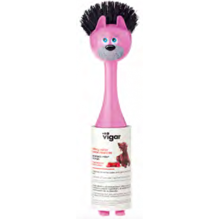 BROSSE CHIEN ROSE AVEC ROULEAU ADHESIF VINCENT'S PETS VIGAR 5414