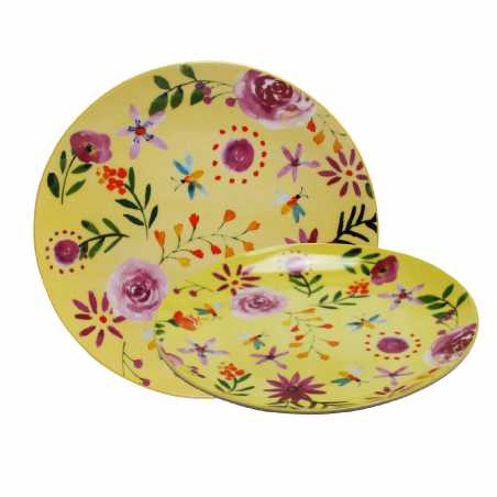 LOT DE 6 ASSIETTES 26CM EN PORCELAINE " FLOWERS " ARD'TIME FLOASGM