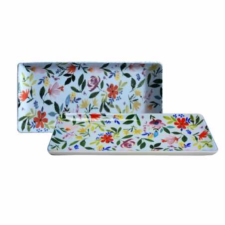 LOT DE 6 PLATS RECTANGULAIRES 27CM EN PORCELAINE " FLOWERS " ARD'TIME FLOPLARECT
