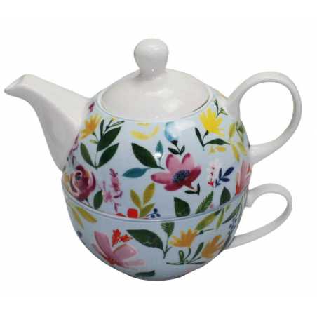 THEIERE SOLITAIRE EN PORCELAINE ROSE " FLOWERS " ARD'TIME FLOTHEI1/B