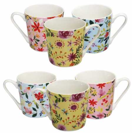 LOT DE 6 MUGS 370ML EN PORCELAINE " FLOWERS " ARD'TIME FLOMUG