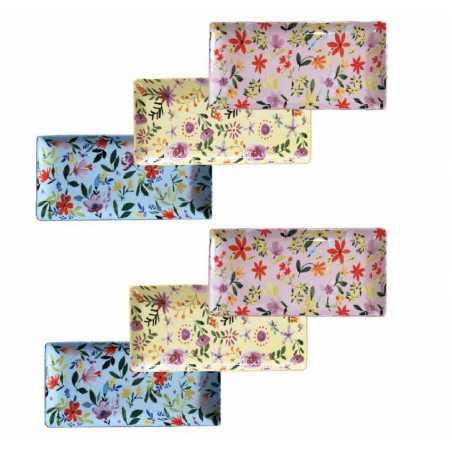 LOT DE 6 PLATS RECTANGULAIRES 27CM EN PORCELAINE " FLOWERS " ARD'TIME FLOPLARECT