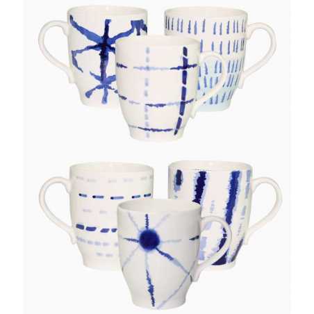LOT DE 6 MUGS 355ML EN CERAMIQUE " INDIGO DYE " ARD'TIME IDMUG