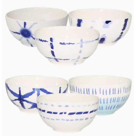 LOT DE 6 BOLS A PIED 15CM EN CERAMIQUE " INDIGO DYE " ARD'TIME IDBOL15