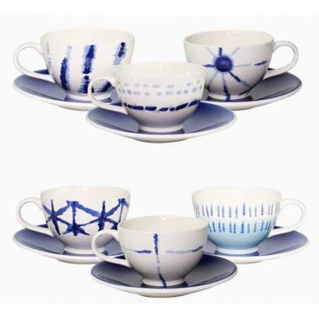 LOT DE 6 TASSES 300ML EN CERAMIQUE " INDIGO DYE " ARD'TIME IDTASTHE
