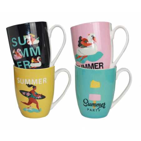 LOT DE 4 MUGS 320ML EN CERAMIQUE "HAPPY SUMMER" ARD'TIME HSMUG