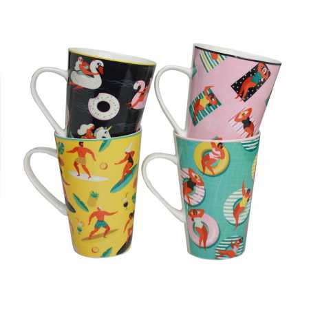 LOT DE 4 MUGS 500ML EN CERAMIQUE "HAPPY SUMMER" ARD'TIME HSMUGXL