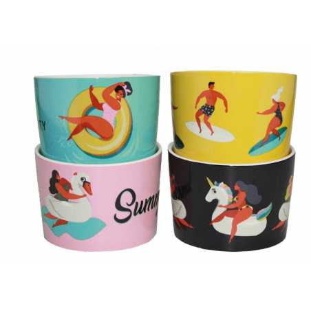 LOT DE 4 COUPELLES 9,2CM EN CERAMIQUE "HAPPY SUMMER" ARD'TIME HSCOUP