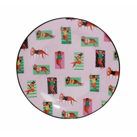 PLAT ROND EN CERAMIQUE ROSE "HAPPY SUMMER" ARD'TIME HSPLARD/R