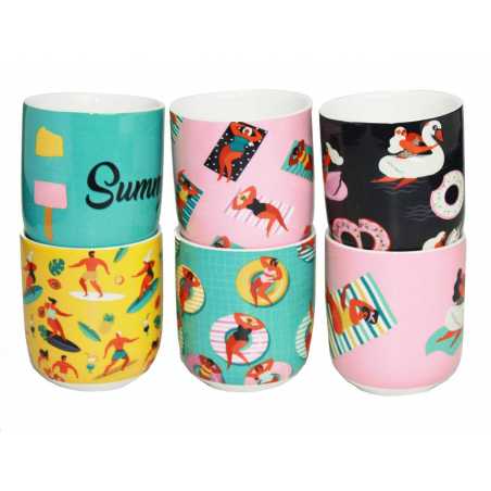 LOT DE 6 TASSES 100ML EN CERAMIQUE "HAPPY SUMMER" ARD'TIME HS6SET