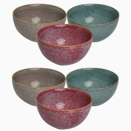 LOT DE 6 BOLS 13,5CM EN CERAMIQUE "KUBIKOLOR" A CREATION KUBKOBOLRD