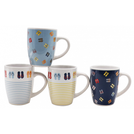 LOT DE 4 MUGS 340ML EN CERAMIQUE "ESCLAE" ARD'TIME TONGMUG