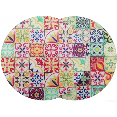 LOT DE 2 DESSOUS DE PLAT / PLANCHE A DECOUPER ø 25CM EN VERRE "ZELLIG" ARD'TIME ZELDP