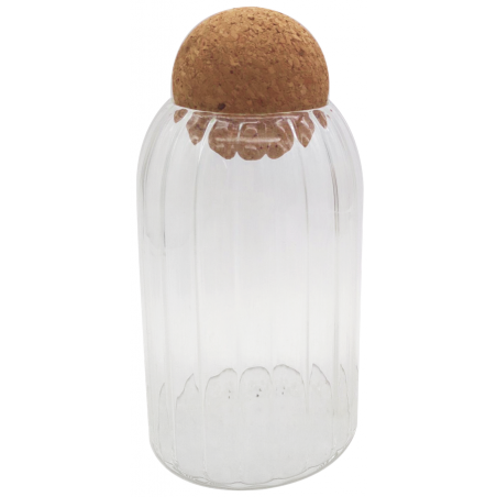 GRAND BOCAL EN VERRE BOROSILICATE STRIE AVEC BOUCHON BOULE EN LIEGE "BOBYO" ARD'TIME BOSTRIGM