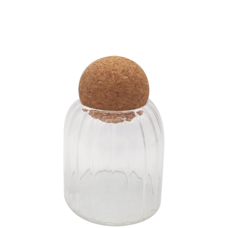 PETIT BOCAL EN VERRE BOROSILICATE STRIE AVEC BOUCHON BOULE EN LIEGE "BOBYO" ARD'TIME BOSTRIPM