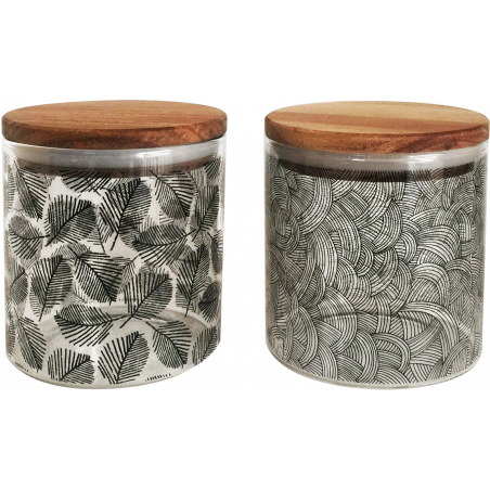 LOT DE 2 POTS EN VERRE 600ML AVEC COUVERCLE EN ACACIA "KUSAMBA" KUSPOTPM/2