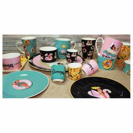 PLAT ROND EN CERAMIQUE NOIR "HAPPY SUMMER" ARD'TIME HSPLARD/N