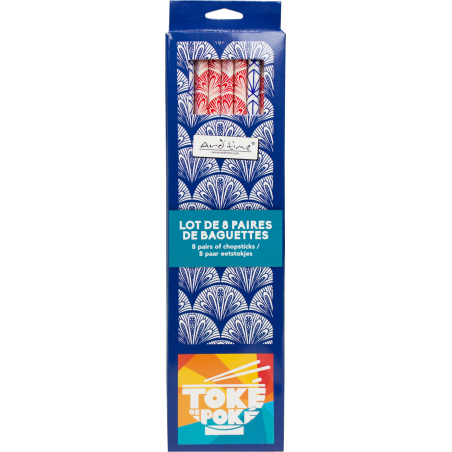 LOT DE 8 PAIRES DE BAGUETTES 22,5CM EN BAMBOU "TOKÉ DE POKÉ" ARD'TIME TPBAG