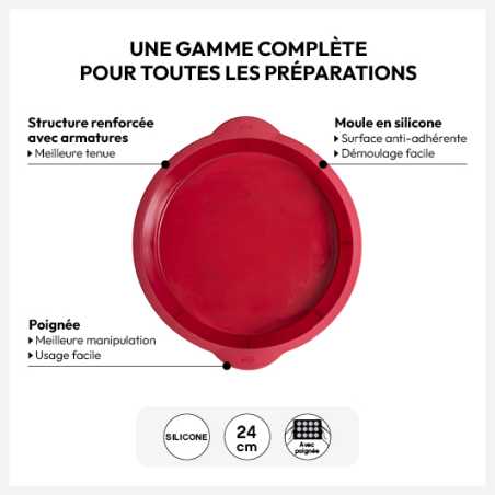 MOULE À MANQUÉ 6 X 25CM Ø 23CM EN SILICONE ROUGE AVEC POIGNÉE