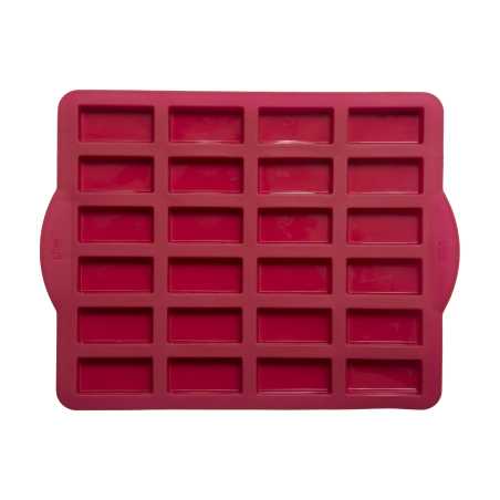 MOULE 24 FINANCIERS 28,1 X 24 X 1,5CM EN SILICONE ROUGE AVEC POIGNÉE