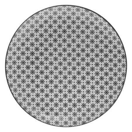 LOT DE 6 GRANDES ASSIETTES Ø 26CM "FLEUR" EN PORCELAINE NOIRE ET BLANCHE