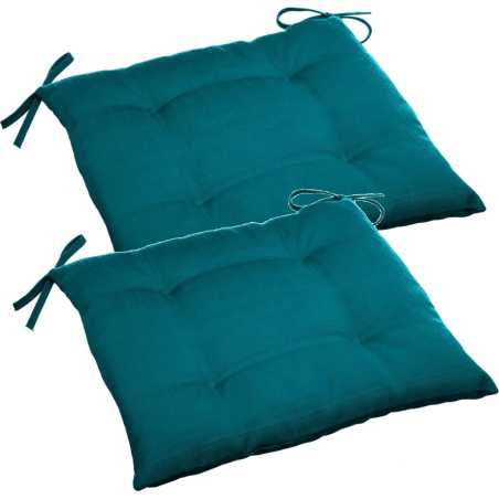 LOT DE 2 GALETTES DE CHAISE 4 POINTS 40 X 40 X 4CM BLEU CANARD