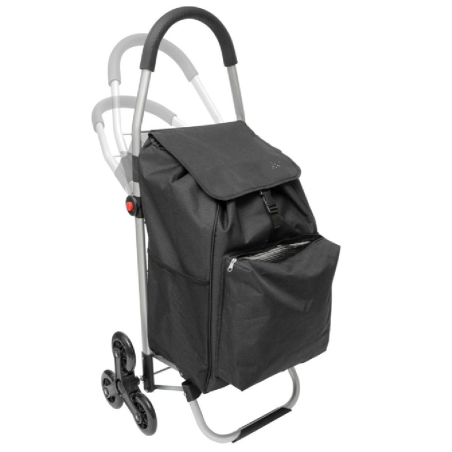 Chariot De Course / Poussette De Marché Monte Escalier Pliable En Aluminium Noir