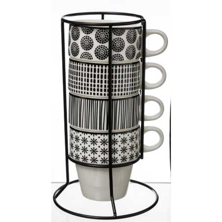 Rack 4 tasses 26cl "noir et blanc"