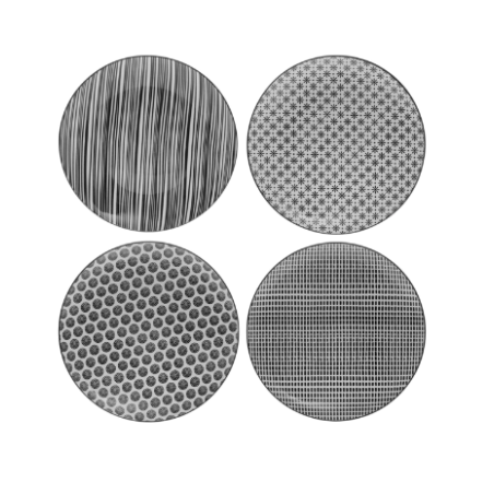 LOT DE 4 PETITES ASSIETTES A DESSERT Ø 19CM EN PORCELAINE NOIRE ET BLANCHE