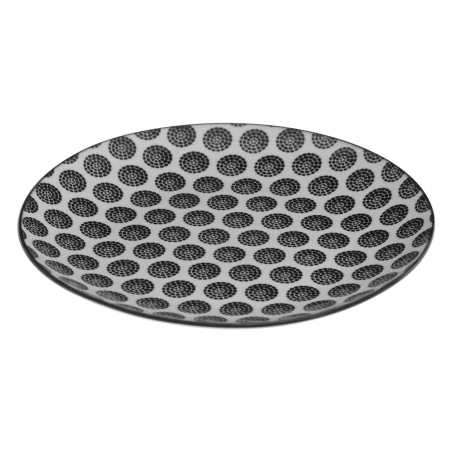 LOT DE 6 PETITES ASSIETTES A DESSERT Ø 19CM "RONDS" EN PORCELAINE NOIRE ET BLANCHE