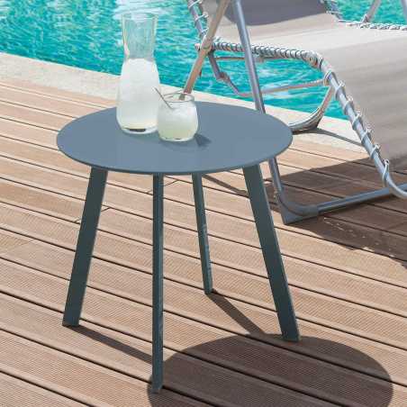 Table d'appoint ronde Ø50cm bleu canard en acier