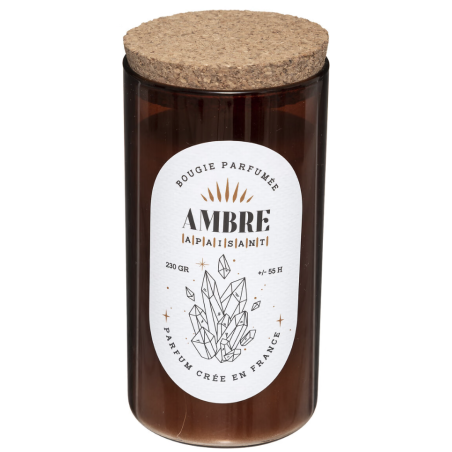 Bougie crépitante parfumée Ambre avec mèche en bois, 230g