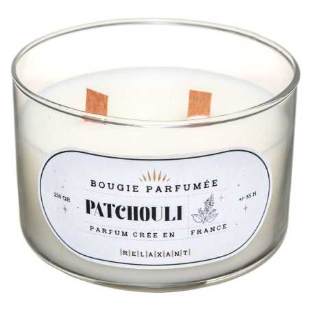 Bougie crépitante parfumée Patchouli avec mèches en bois, 470g