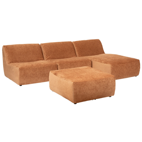 Canapé d'angle modulable 3 places avec pouf, velours - 3 modules et 1 pouf, Marron caramel