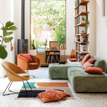 Module chauffeuse en velours pour canapé modulable - vert cèdre