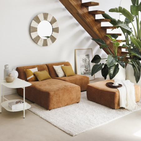 Module chaise longue en velours pour canapé modulable - marron caramel