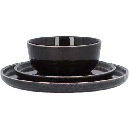 SERVICE DE TABLE 18 PIECES "TERRA DES" NOIR EMAILLE