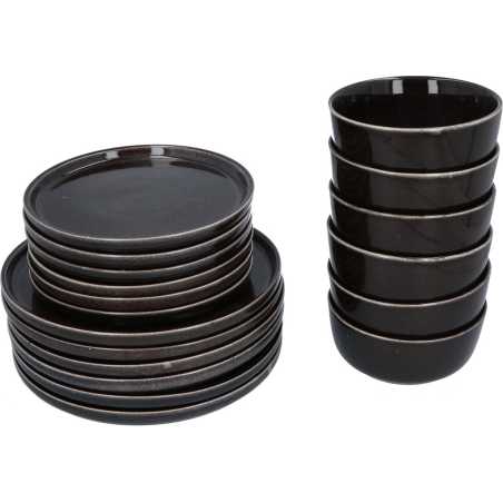 SERVICE DE TABLE 18 PIECES "TERRA DES" NOIR EMAILLE