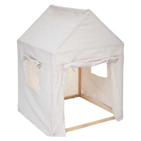 CABANE "MAISON A MONTER" ENFANT EN PIN H.116 cm AVEC TOILE DE COULEUR NATURELLE