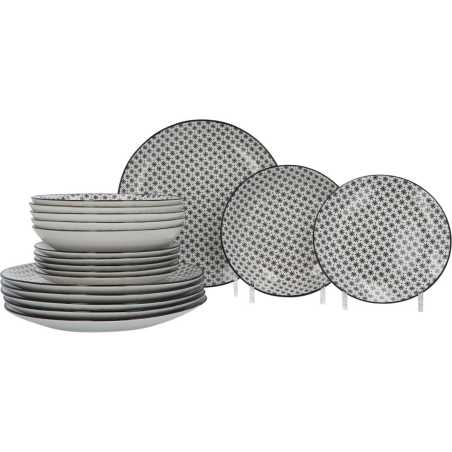 SERVICE DE TABLE 18 PIECES "FLEUR" NOIR ET BLANC
