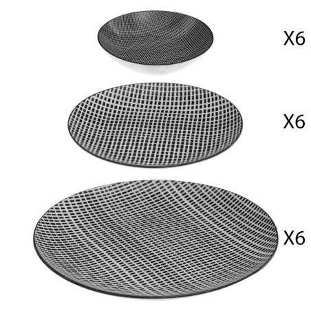 SERVICE DE TABLE 18 PIECES "SQUARE" NOIR ET BLANC