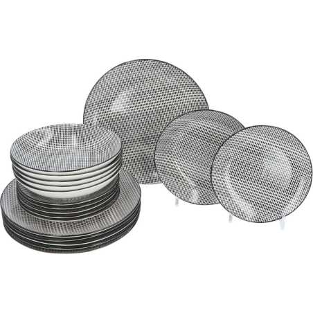 SERVICE DE TABLE 18 PIECES "SQUARE" NOIR ET BLANC