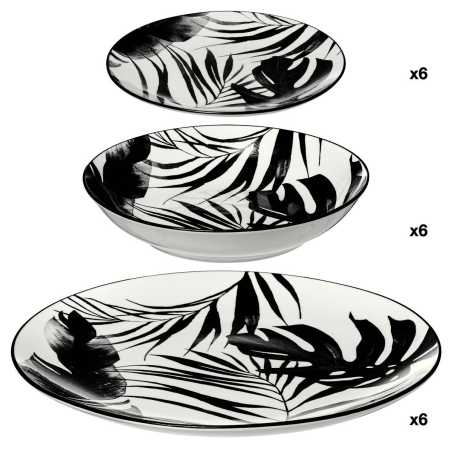 SERVICE DE TABLE 18 PIECES "PALME" NOIR ET BLANC