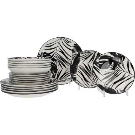SERVICE DE TABLE 18 PIECES "PALME" NOIR ET BLANC