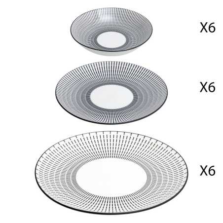 SERVICE DE TABLE 18 PIECES "LUNA" NOIR ET BLANC