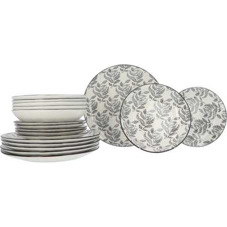SERVICE DE TABLE 18 PIECES "FEUILLAGE" NOIR ET BLANC