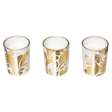 Coffret crackers de 3 Bougies Parfumées dans Photophore doré en verre 5 x 6cm 45G