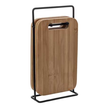 Lot de 4 planches à tartiner / tapas en bambou avec support en métal